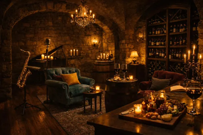 Painted view of The Cellar Wine Library